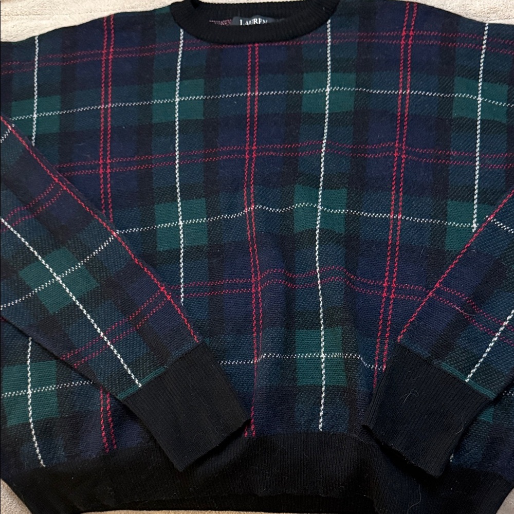 Ralph Lauren Black Label Plaid Sweater - Navy, Green, and Red
